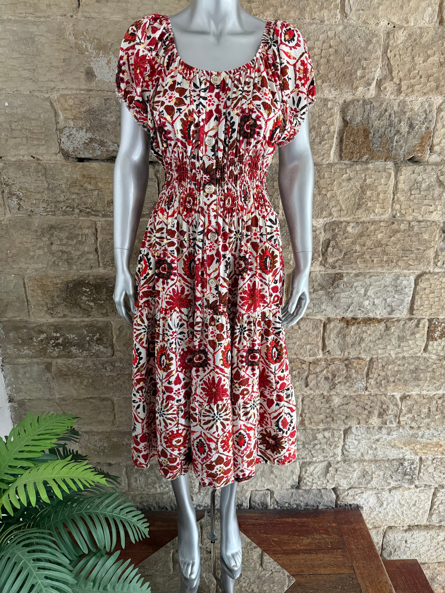 VERONA - Bardot Style Midi Dress - Various Prints - One Size Fits 8-20