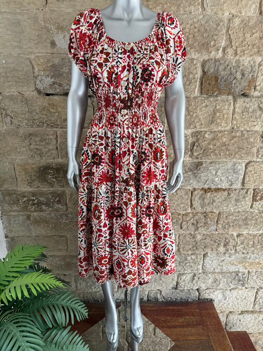 VERONA - Bardot Style Midi Dress - Various Prints - One Size Fits 8-20