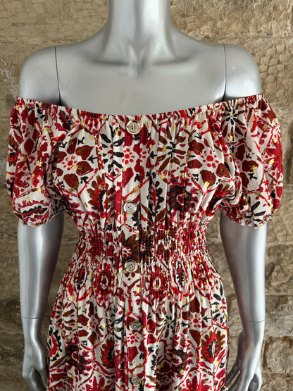 VERONA - Bardot Style Midi Dress - Various Prints - One Size Fits 8-20
