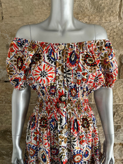 VERONA - Bardot Style Midi Dress - Various Prints - One Size Fits 8-20