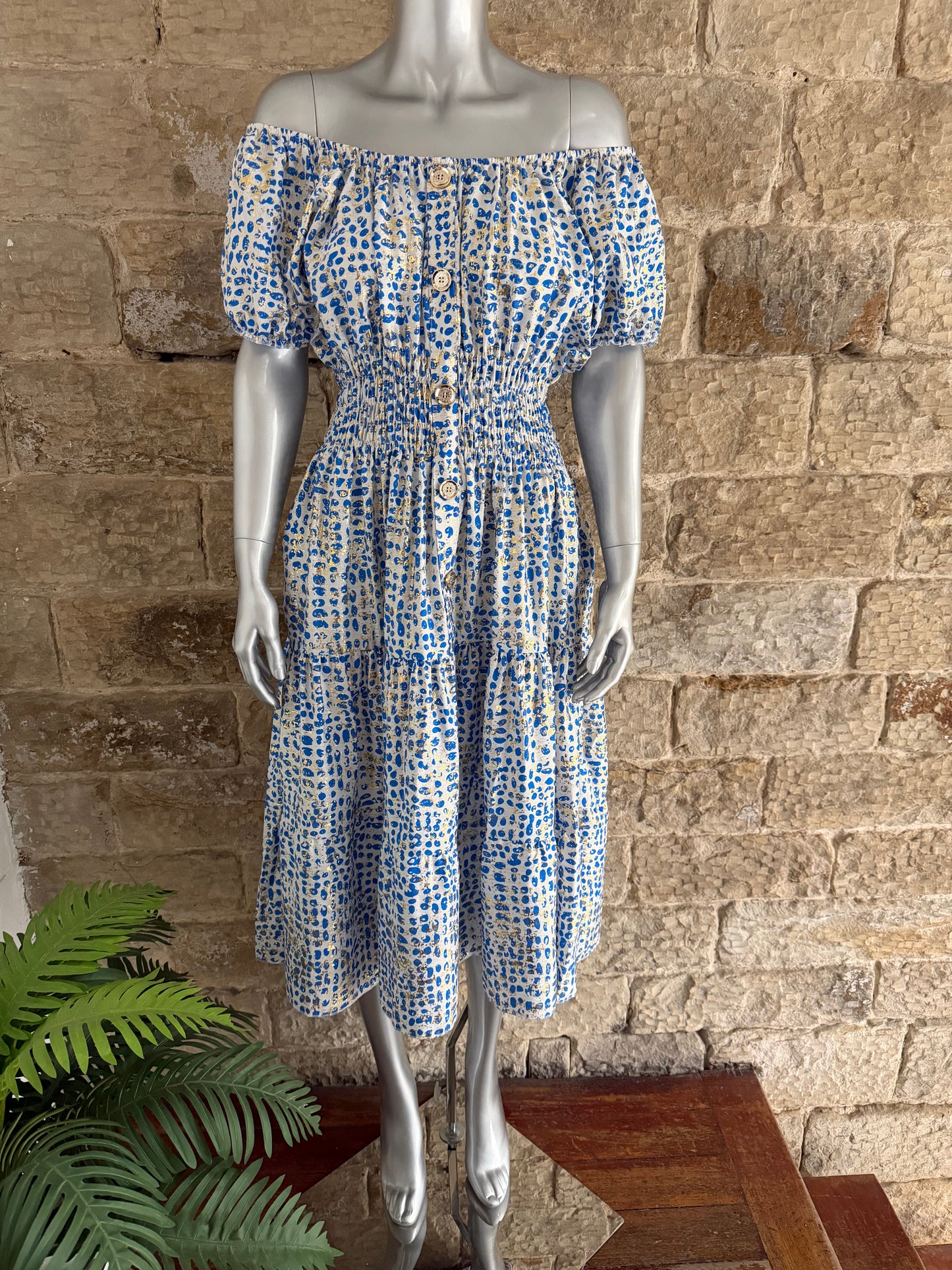 VERONA - Bardot Style Midi Dress - Various Prints - One Size Fits 8-20