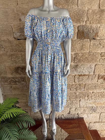VERONA - Bardot Style Midi Dress - Various Prints - One Size Fits 8-20