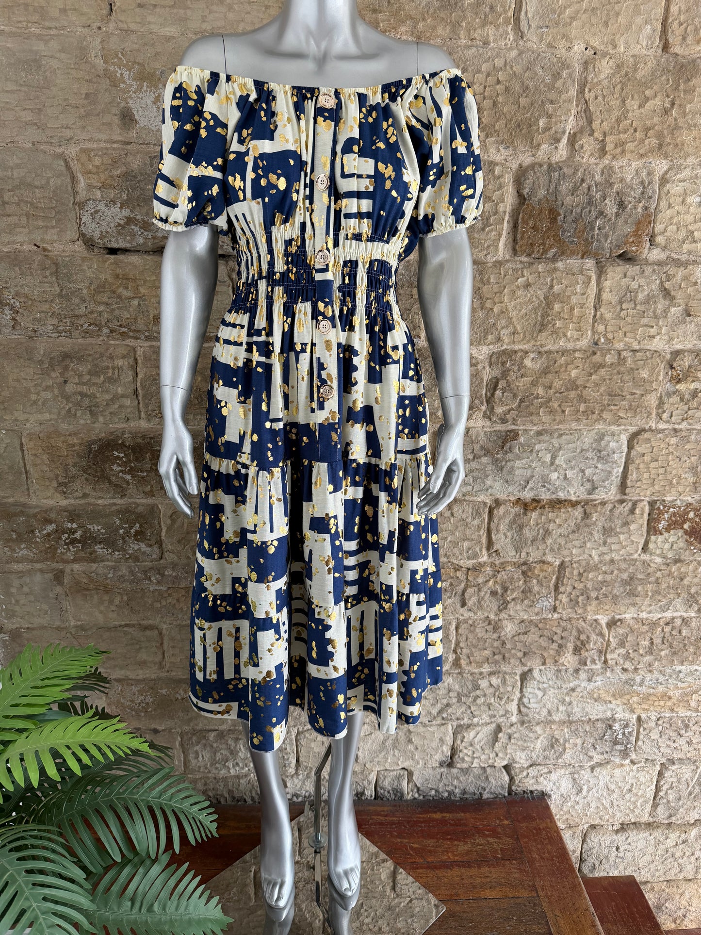 VERONA - Bardot Style Midi Dress - Various Prints - One Size Fits 8-20