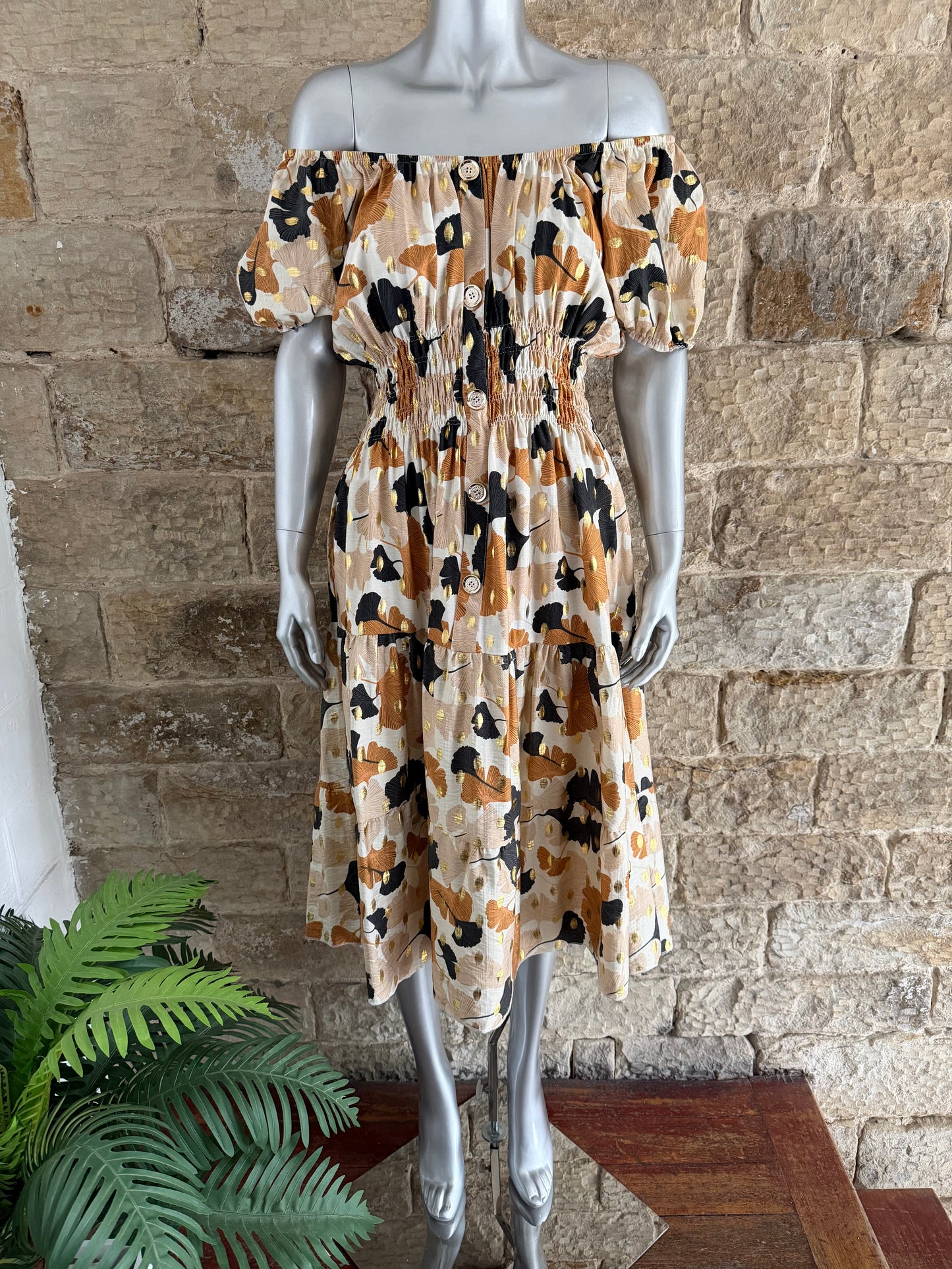 VERONA - Bardot Style Midi Dress - Various Prints - One Size Fits 8-20