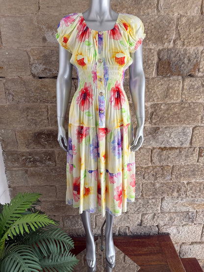 VERONA - Bardot Style Midi Dress - Various Prints - One Size Fits 8-20