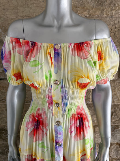 VERONA - Bardot Style Midi Dress - Various Prints - One Size Fits 8-20