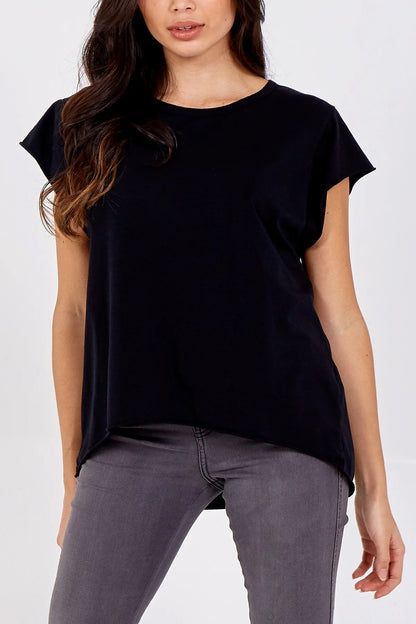 ROXY - Rolled Edge Hi Low Cotton T-Shirt - One Size - Various Colours
