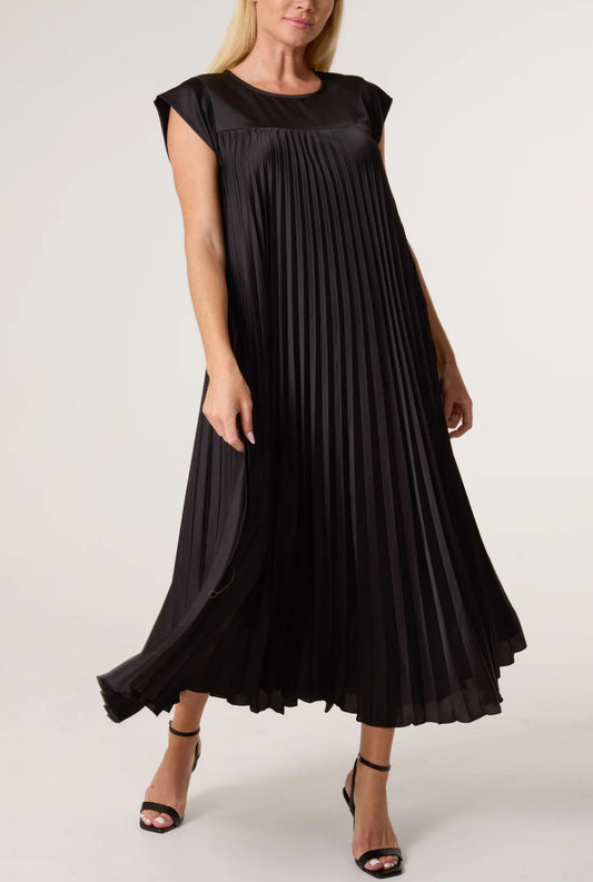 POLLY - Satin Pleated Midaxi Dress - One Size - Various Colours