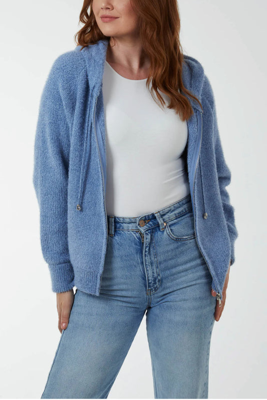 HAZEL - Zip Up Cosy Chenille Hoodie - Various Colours - 2 Sizes