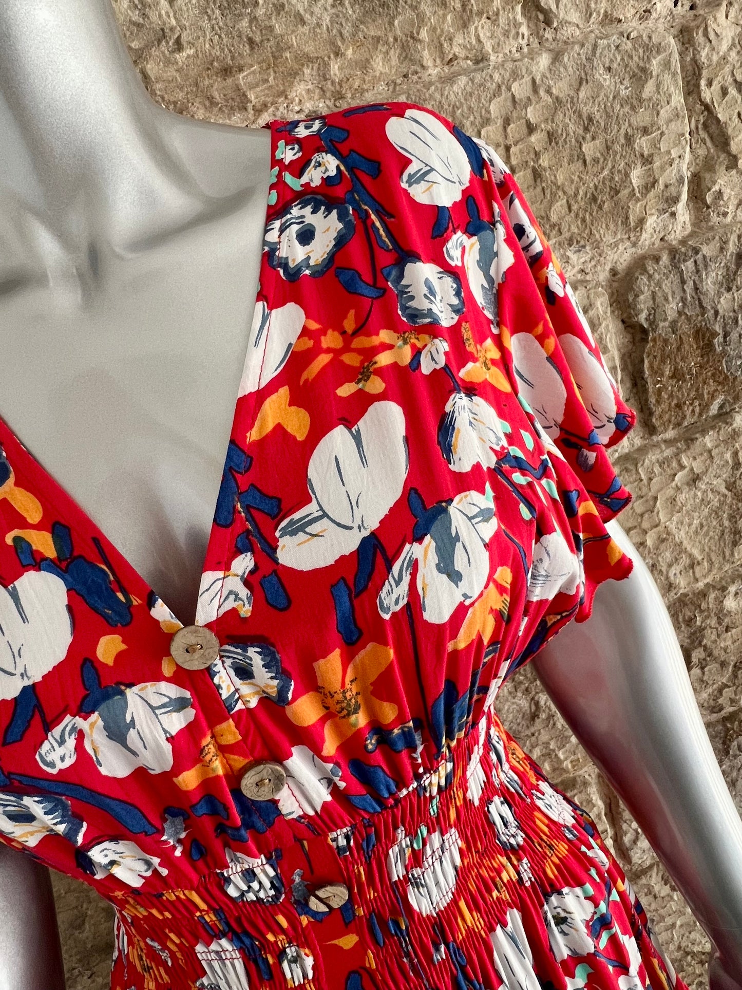 VESTA - V-Neck Midi Dress - Angel Sleeves - Various Prints & Colours - One Size Fits 8-20