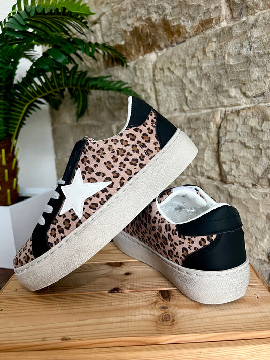 CARRIE - Leopard & White Trainers - Sizes 3-8