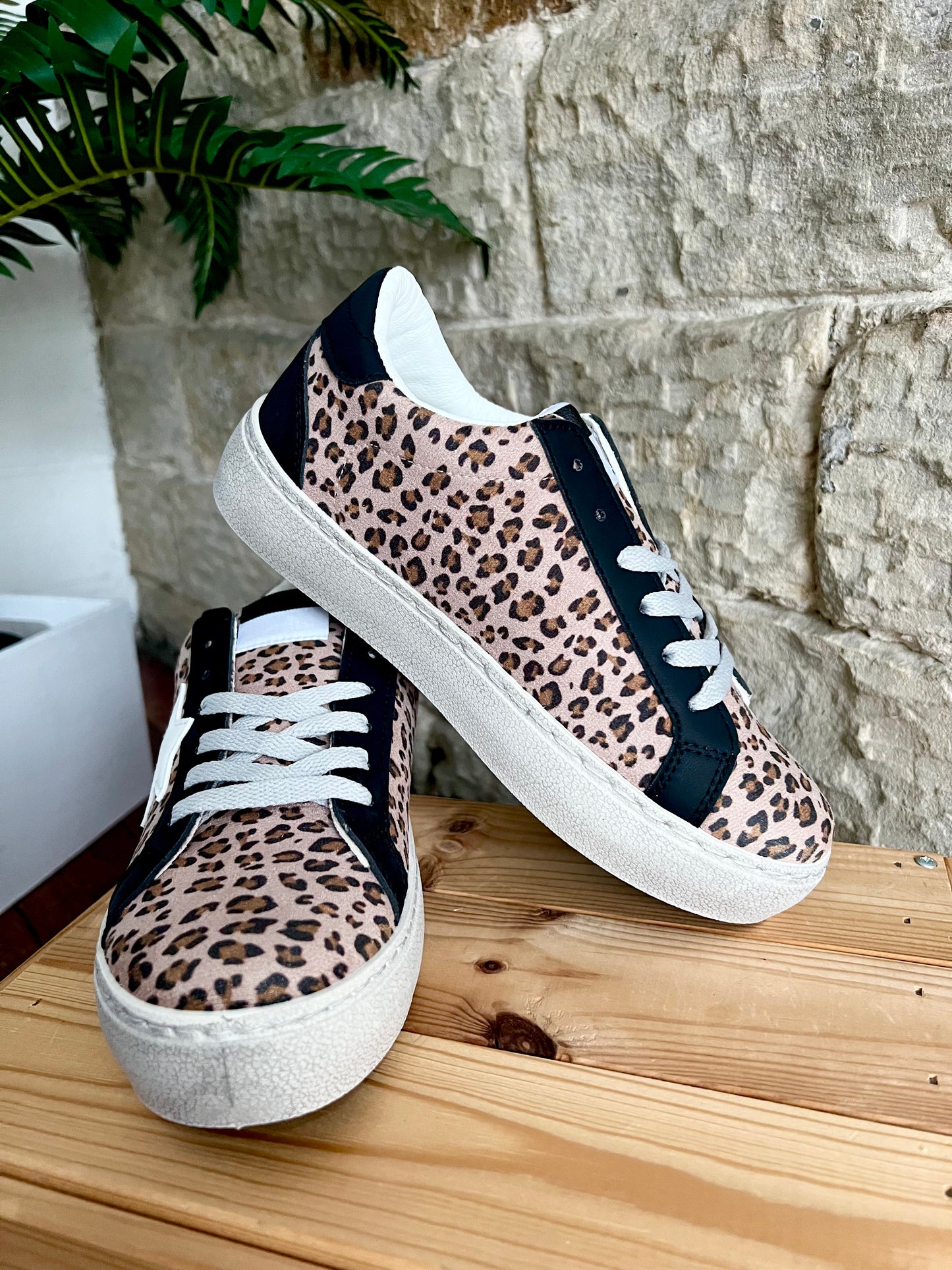 CARRIE - Leopard & White Trainers - Sizes 3-8