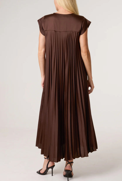 POLLY - Satin Pleated Midaxi Dress - One Size - Various Colours