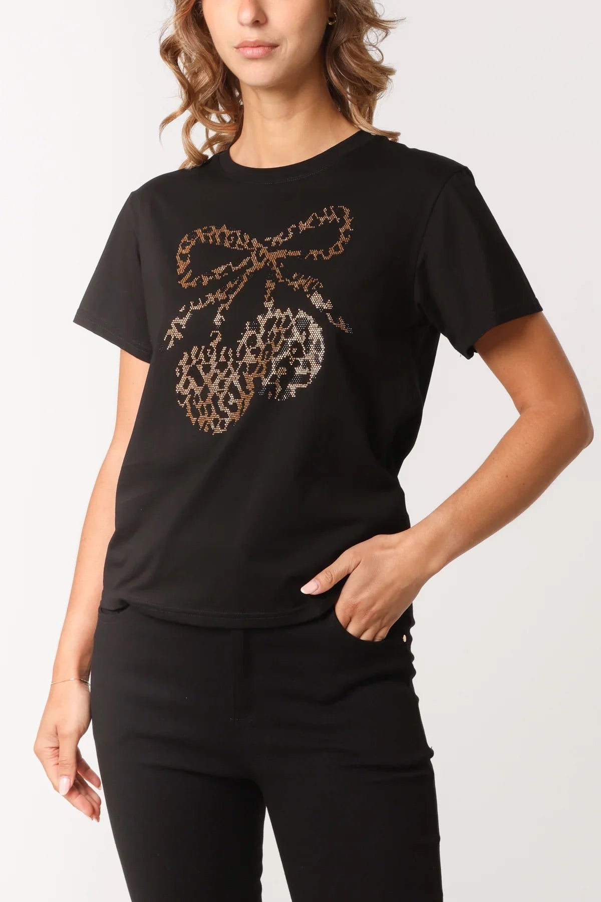 CHRISSY - Black & Gold Diamante Cherry T-Shirt - 3 Sizes