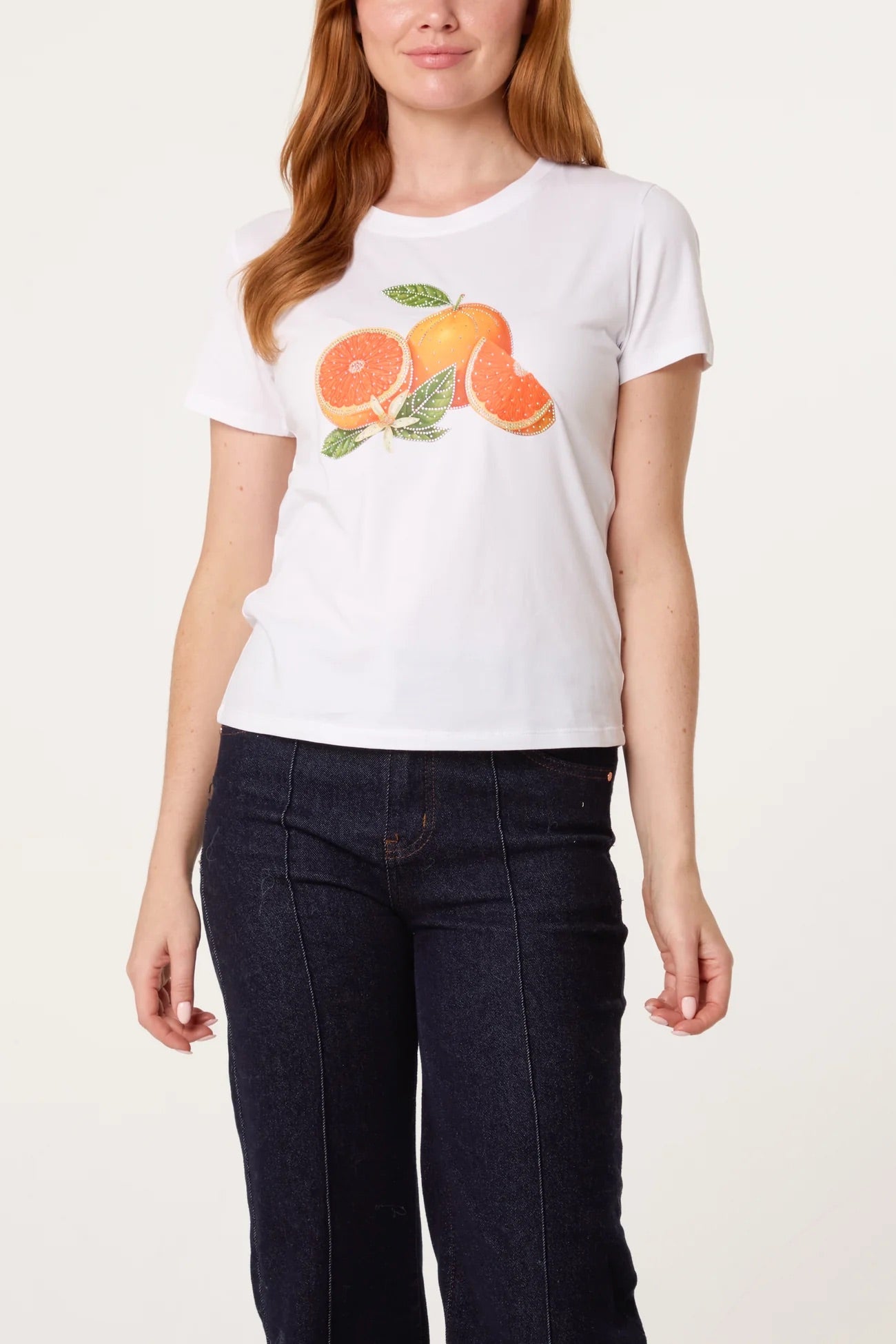 CLEMENTINE - Orange Motif Embellished T-Shirt - 3 Sizes