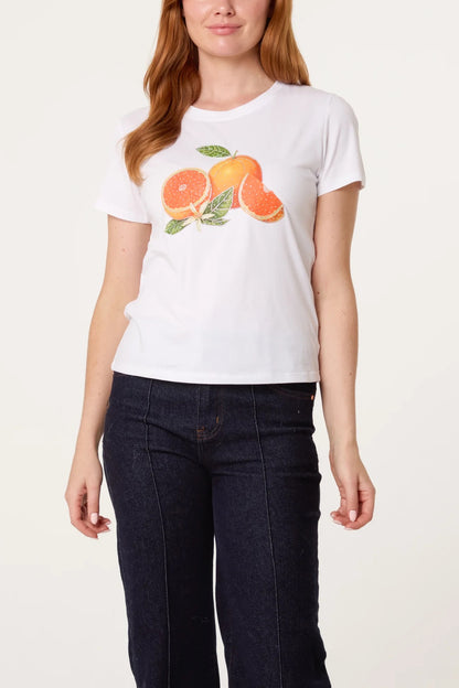 CLEMENTINE - Orange Motif Embellished T-Shirt - 3 Sizes