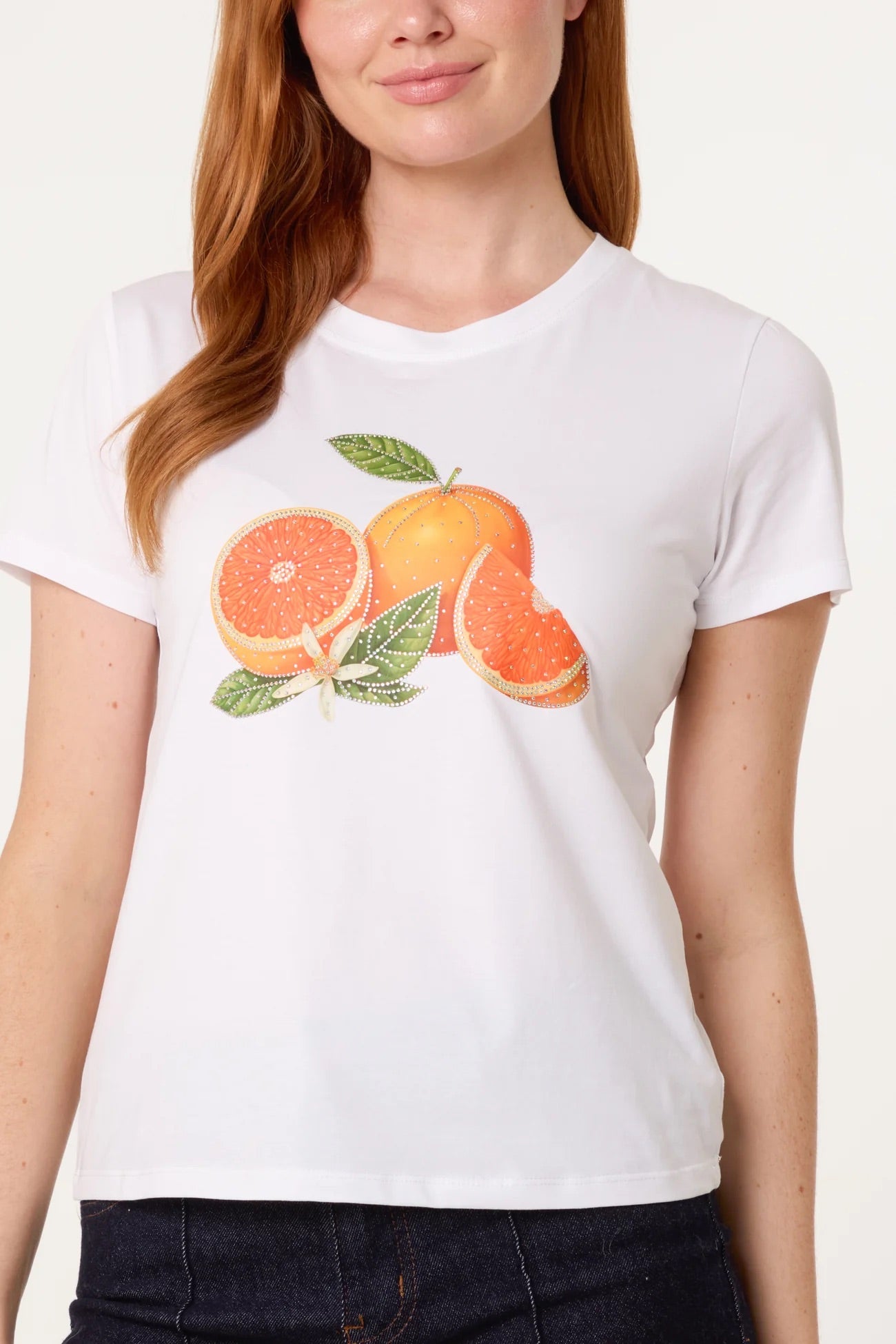 CLEMENTINE - Orange Motif Embellished T-Shirt - 3 Sizes