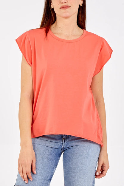 ROXY - Rolled Edge Hi Low Cotton T-Shirt - One Size - Various Colours
