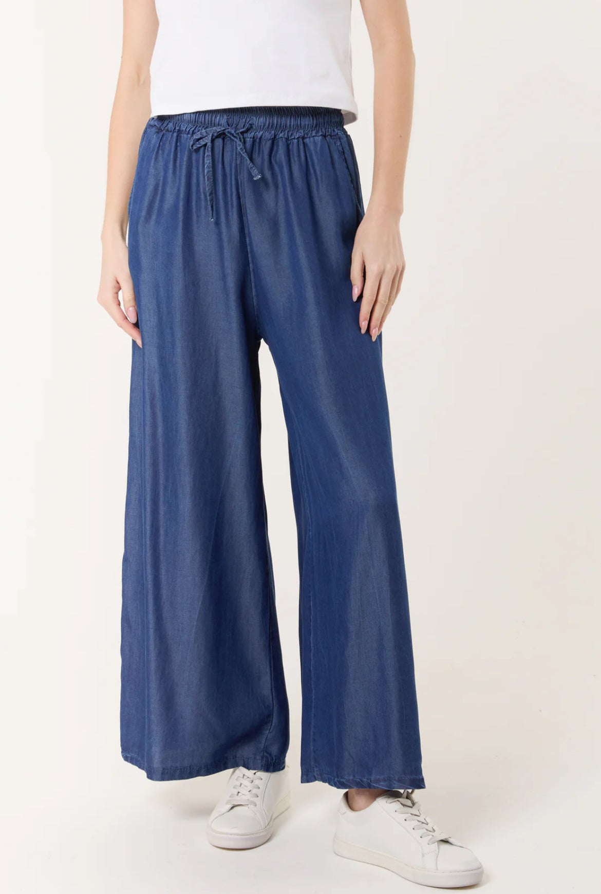 DAVINA - Chambray Denim Wide Leg Trousers - Size Medium - 2 Colours