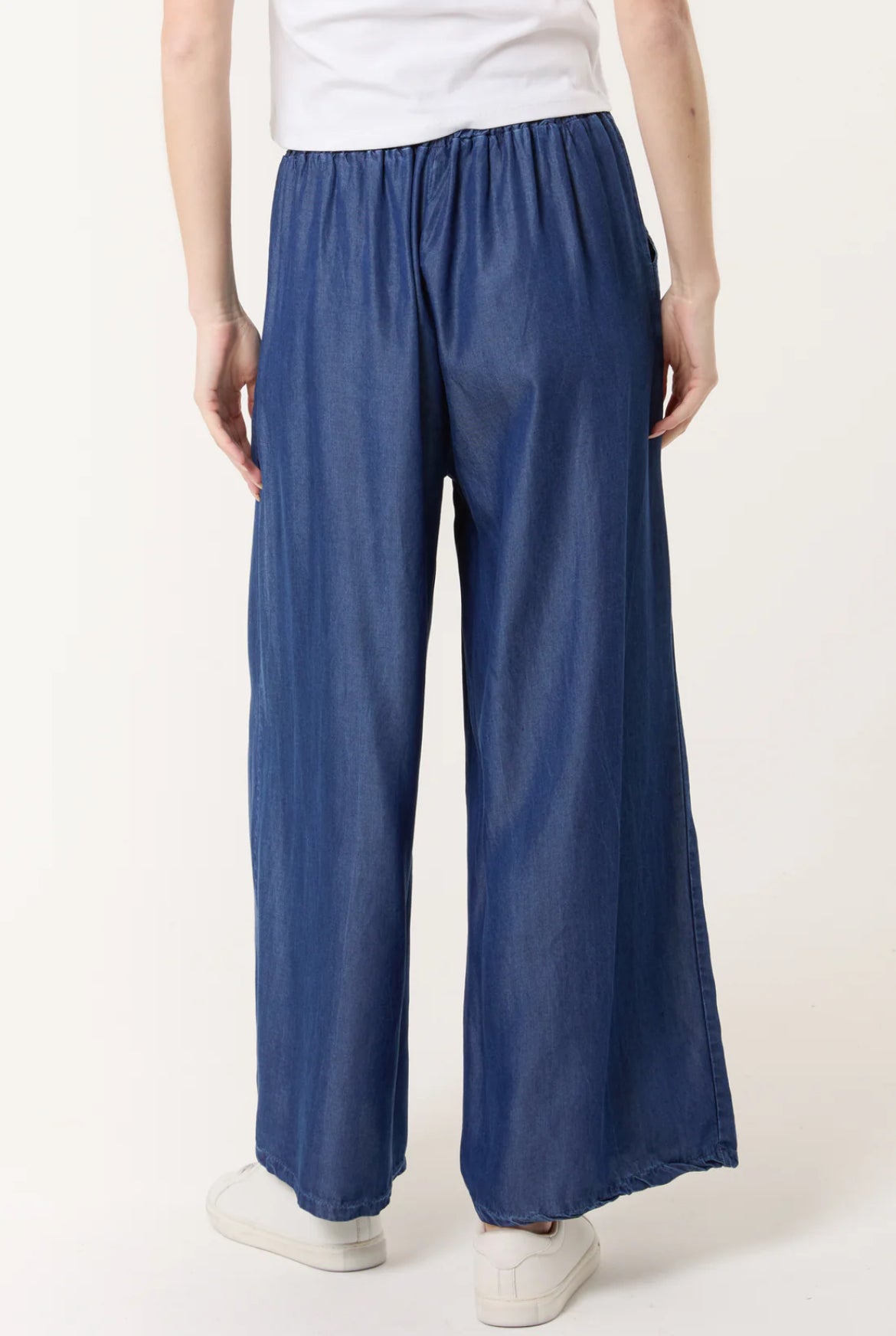 DAVINA - Chambray Denim Wide Leg Trousers - Size Medium - 2 Colours