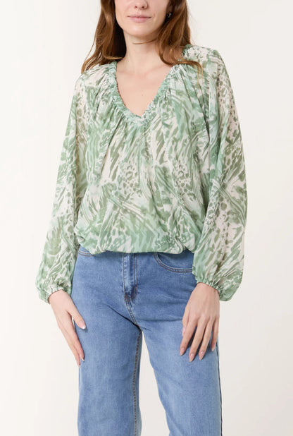 DELTA - V-Neck Long Sleeved Top in Various Colours - One Size