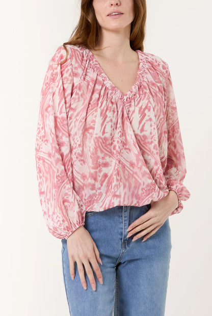 DELTA - V-Neck Long Sleeved Top in Various Colours - One Size