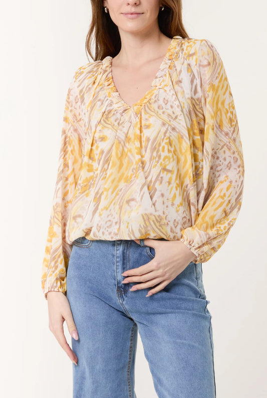 DELTA - V-Neck Long Sleeved Top in Various Colours - One Size