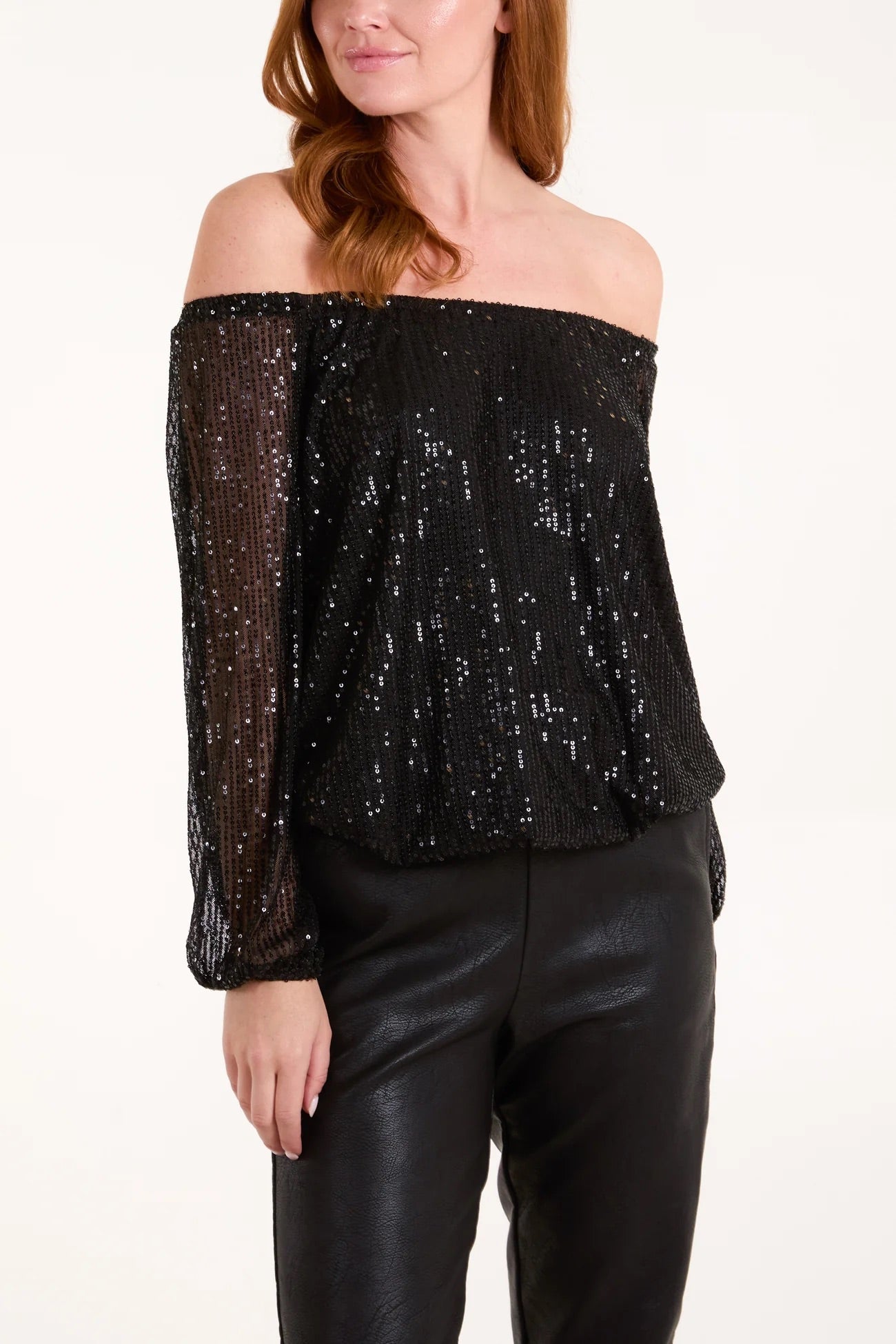 DIANE - Black Sequin Bubble Hem Top - Various Sizes