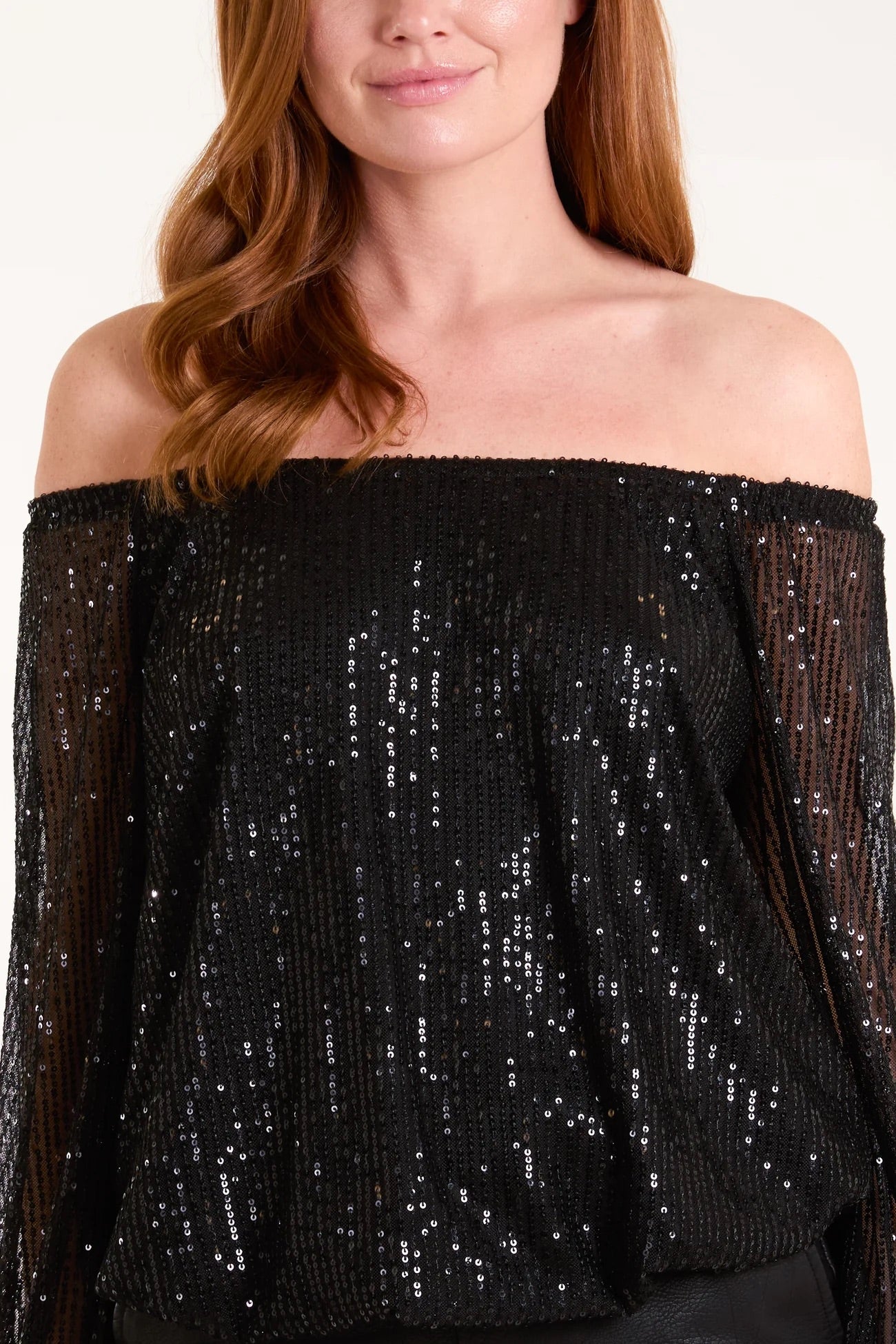 DIANE - Black Sequin Bubble Hem Top - Various Sizes