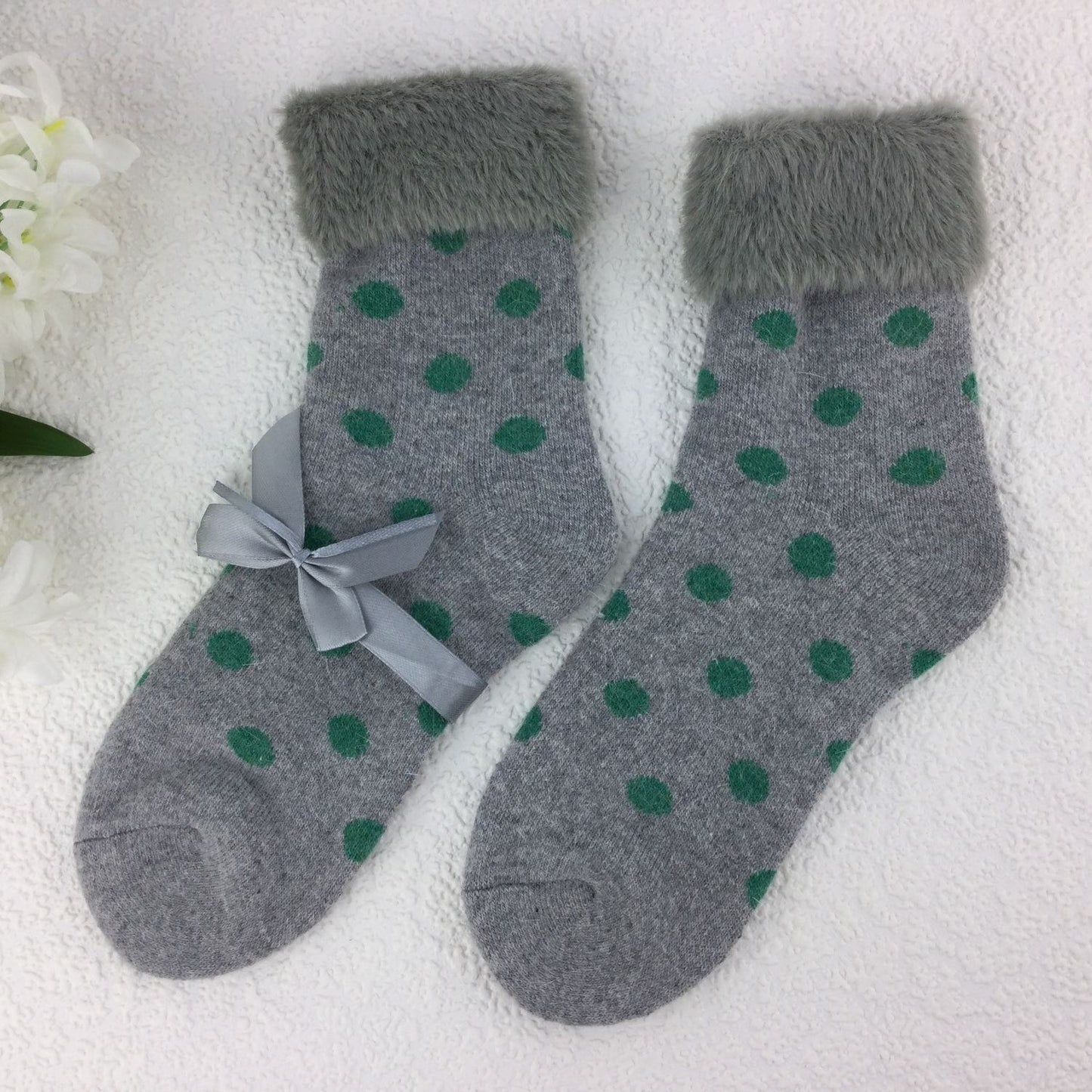 SOCKS - Wool Blend - Various Patterns - Faux Fur Cuff - One Size