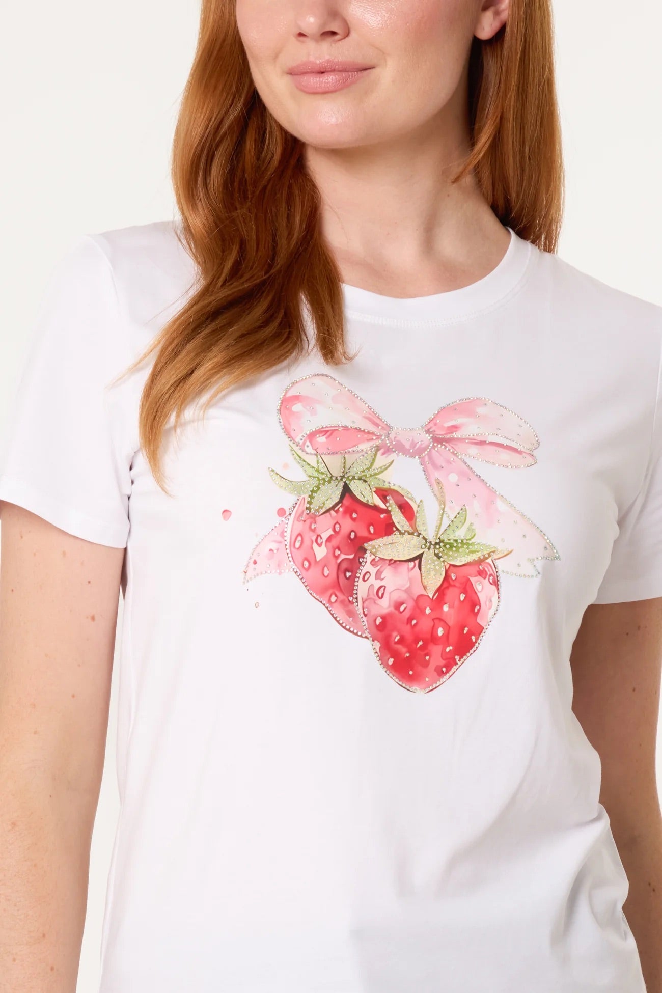 FRESCA - Strawberry Motif Embellished T-Shirt - 3 Sizes