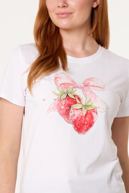 FRESCA - Strawberry Motif Embellished T-Shirt - 3 Sizes