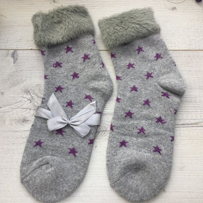 SOCKS - Wool Blend - Star Pattern - Faux Fur Trim - One Size - Various Colours