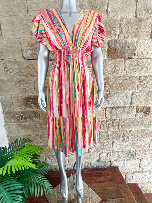 AIMEE - Wrap Effect Knee Length Dress - One Size - Various Colours & Prints