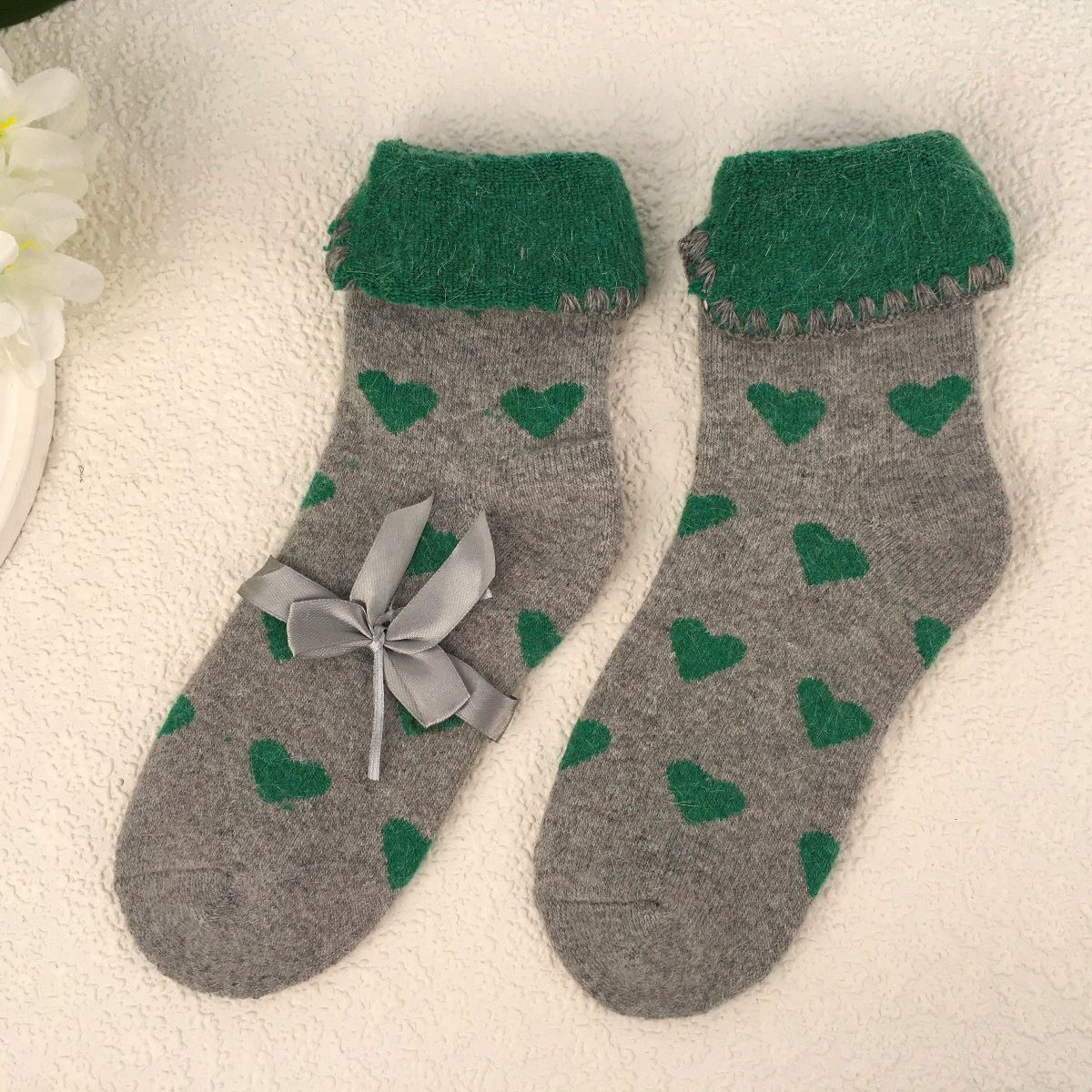 SOCKS - Wool Blend - Various Patterns - Turn Over Cuff - One Size