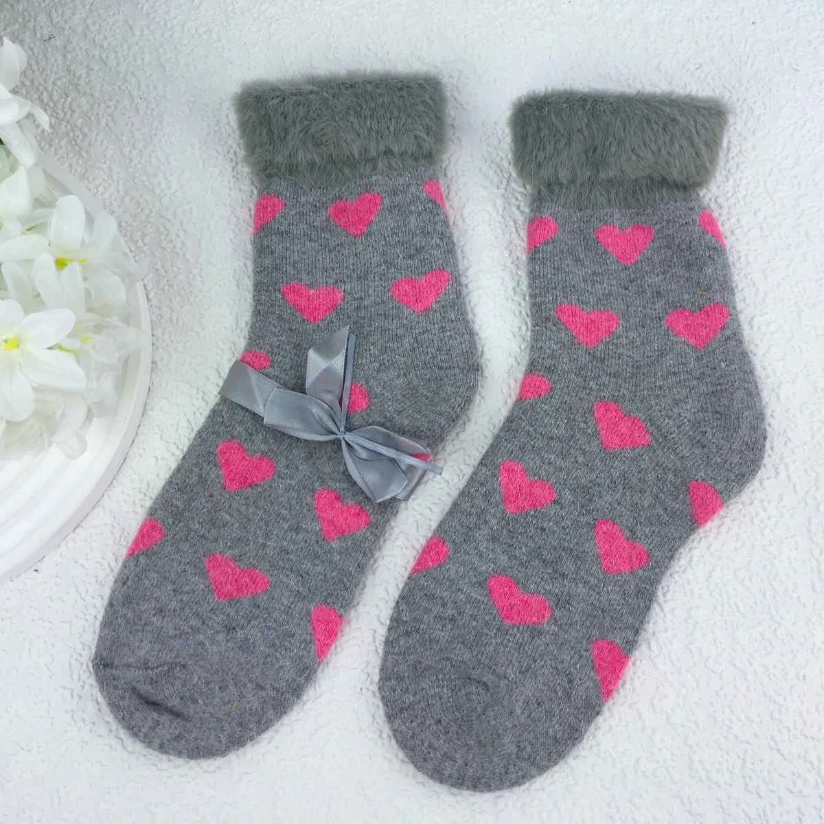 SOCKS - Wool Blend - Various Patterns - Faux Fur Cuff - One Size