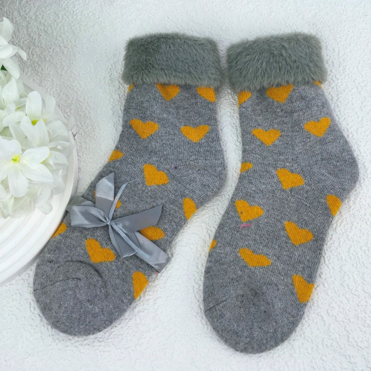 SOCKS - Wool Blend - Various Patterns - Faux Fur Cuff - One Size