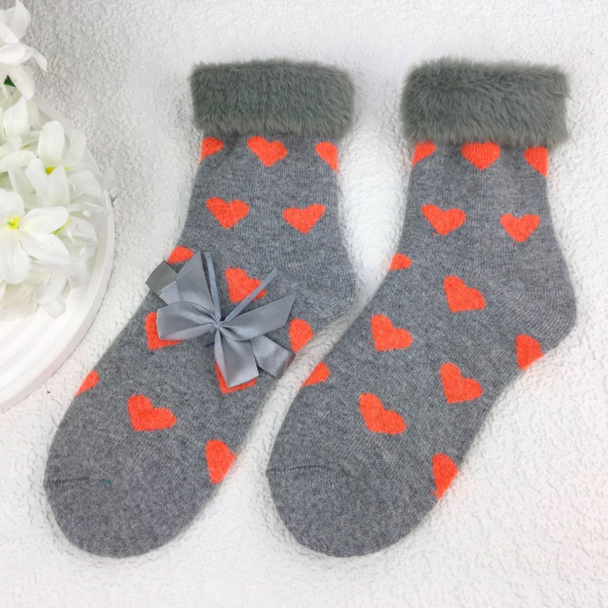 SOCKS - Wool Blend - Various Patterns - Faux Fur Cuff - One Size