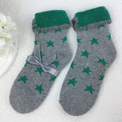 SOCKS - Wool Blend - Various Patterns - Turn Over Cuff - One Size