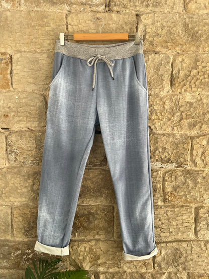 COTTON JOGGERS - 3/4 Length - Plain Denim Style - 2 Colours - 2 Sizes