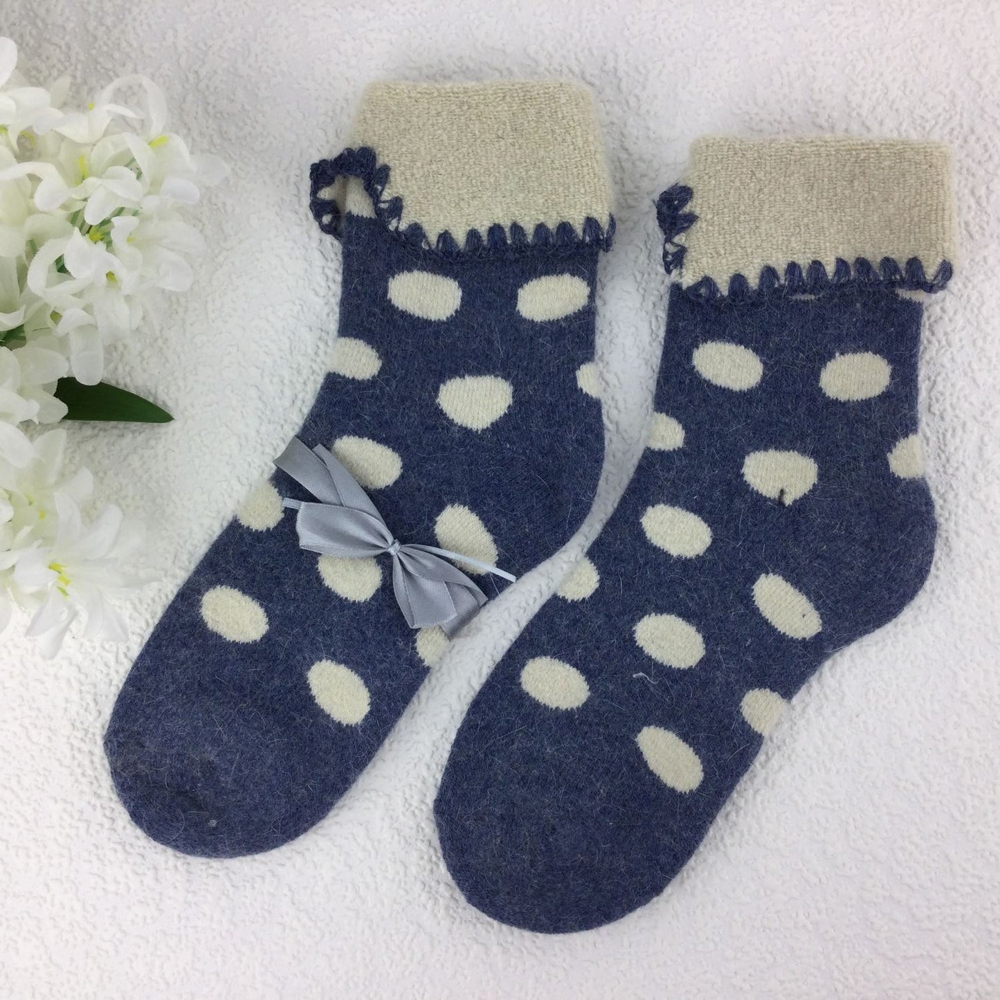 SOCKS - Wool Blend - Various Patterns - Turn Over Cuff - One Size