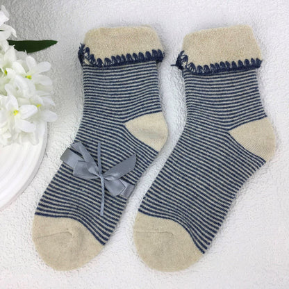 SOCKS - Wool Blend - Stripey - Cuff Trim - One Size - Various Colours