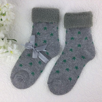 SOCKS - Wool Blend - Star Pattern - Faux Fur Trim - One Size - Various Colours