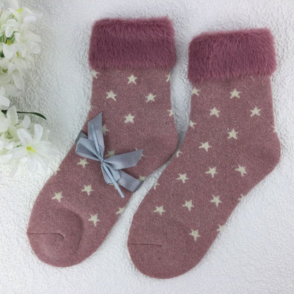 SOCKS - Wool Blend - Star Pattern - Faux Fur Trim - One Size - Various Colours