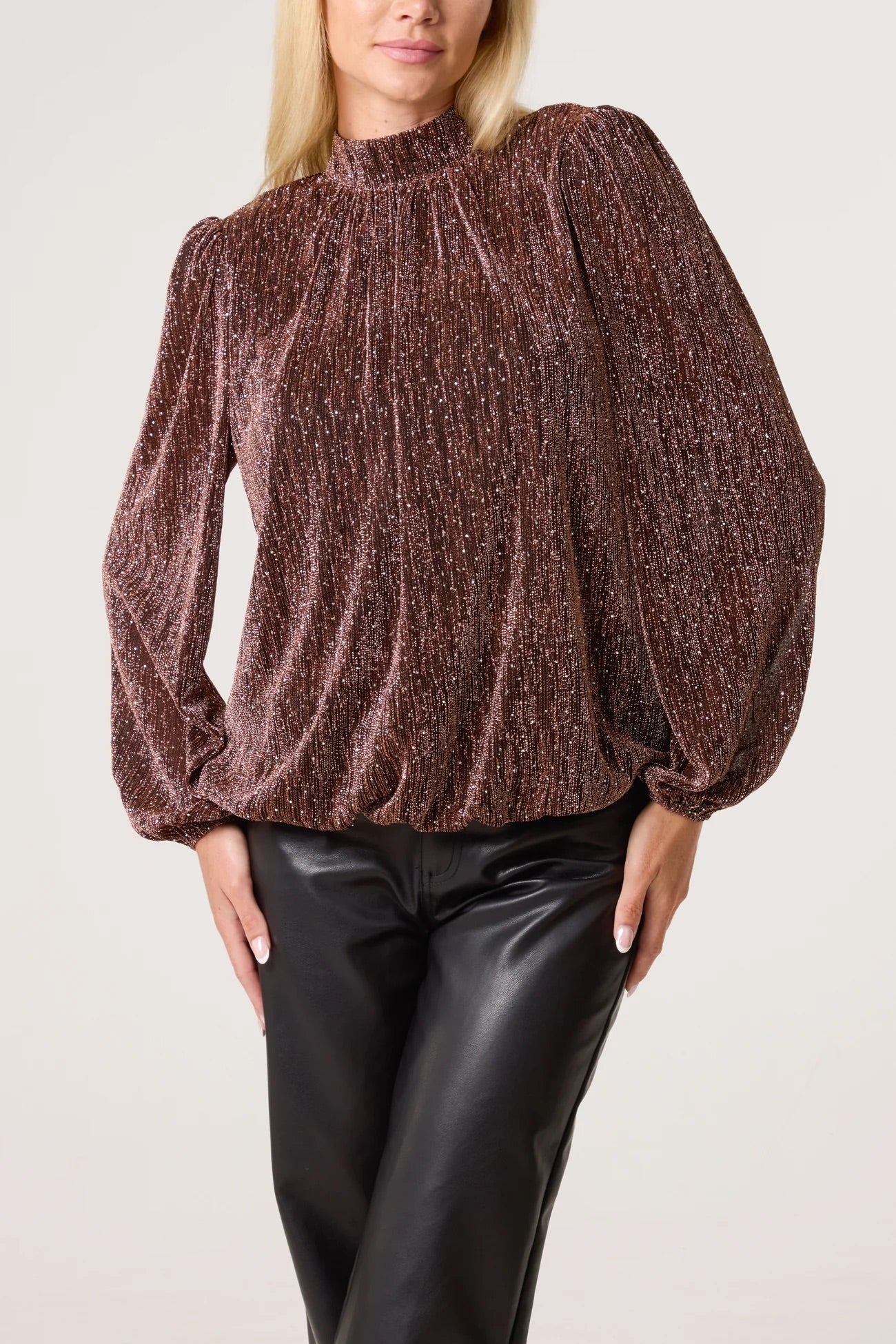 IMOGEN - Puffball High neck Top with Sparkle Detail - 2 Colours - 4 Sizes