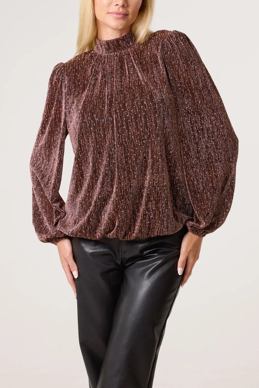 IMOGEN - Puffball High neck Top with Sparkle Detail - 2 Colours - 4 Sizes