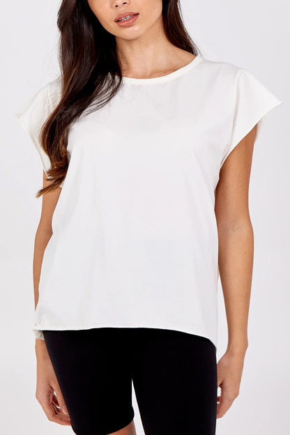 ROXY - Rolled Edge Hi Low Cotton T-Shirt - One Size - Various Colours