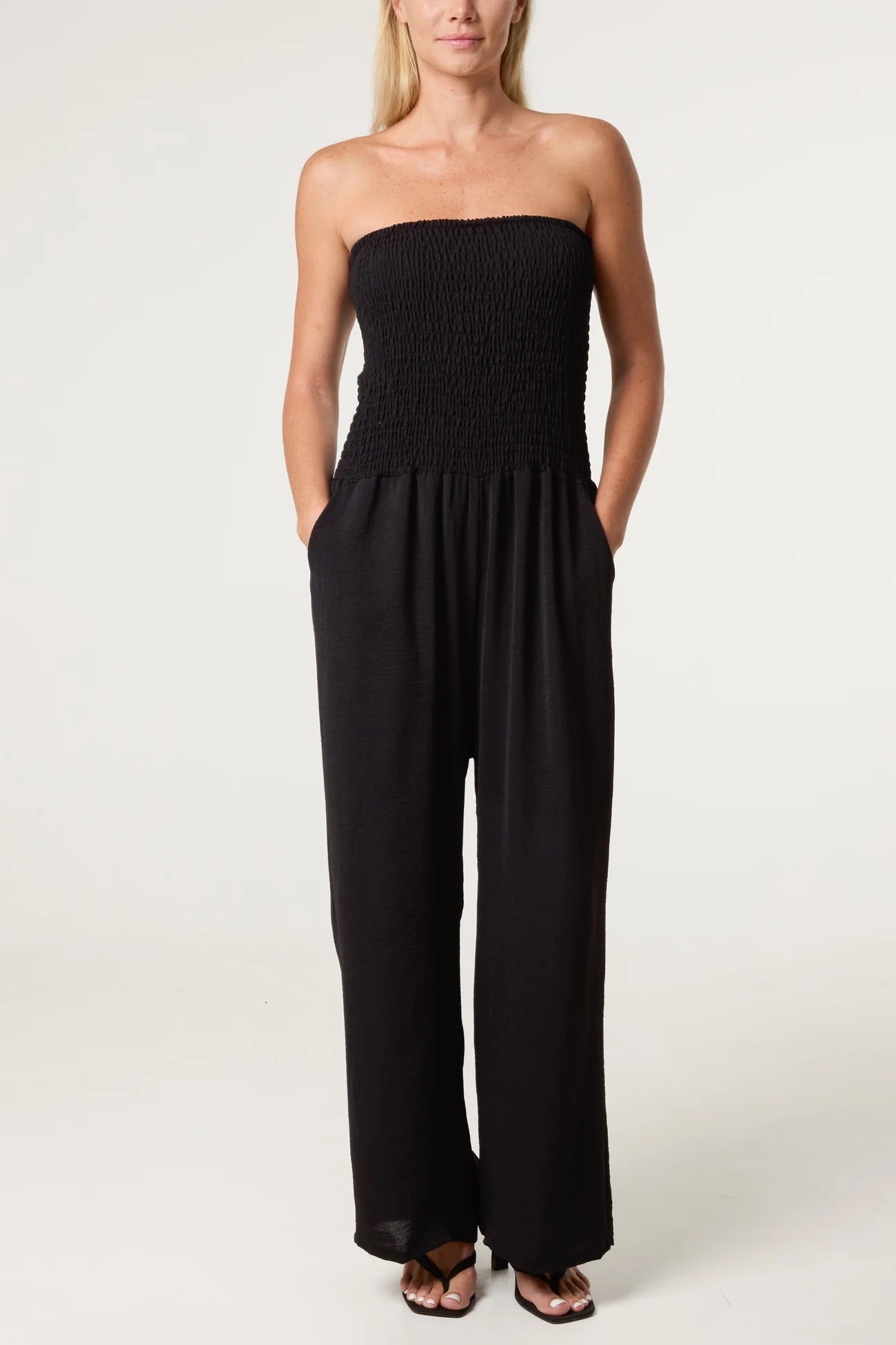 JOANNA - Bandeau Shirred Wide Leg Jumpsuit - Various Colours - One Size