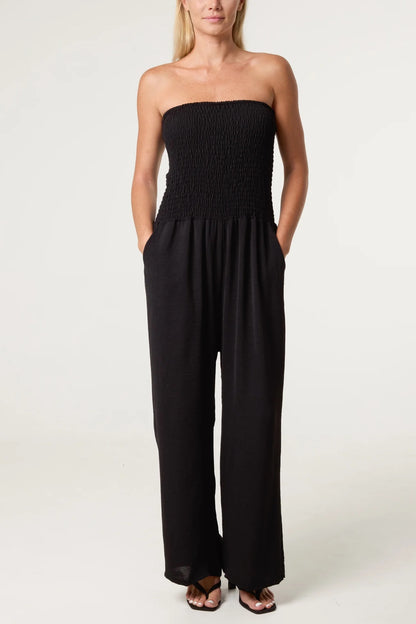JOANNA - Bandeau Shirred Wide Leg Jumpsuit - Various Colours - One Size