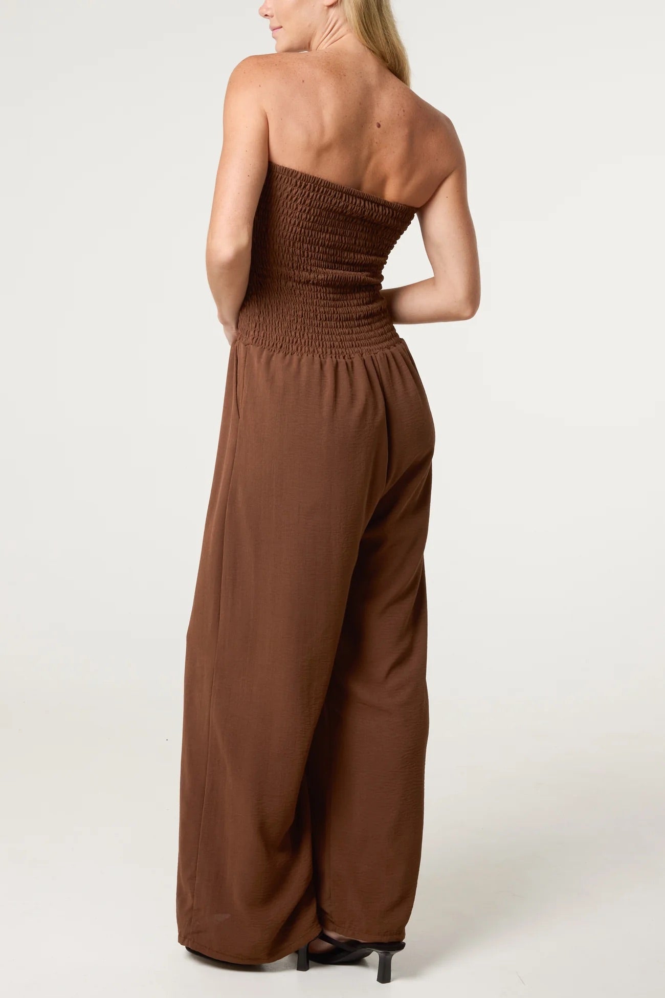 JOANNA - Bandeau Shirred Wide Leg Jumpsuit - Various Colours - One Size